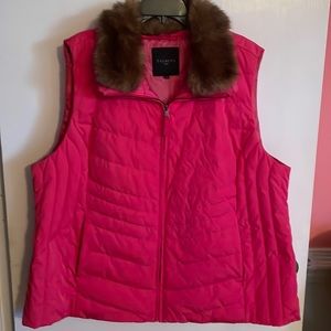 Pink, puffer vest with removable faux fur collar.